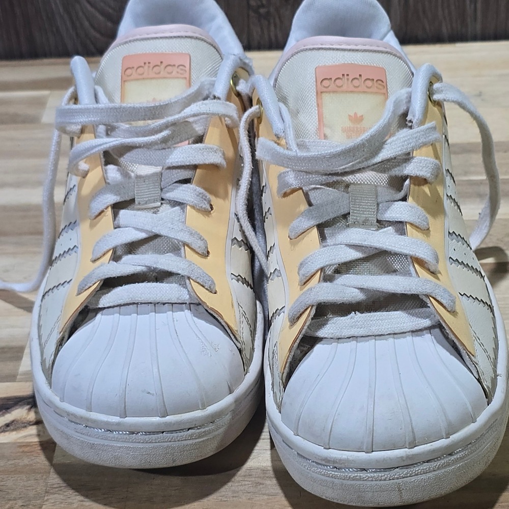 Adidas Superstar Womens Shoes Size 5 White Pink Yellow H05638 Shell Toe Sneakers - Picture 9 of 16